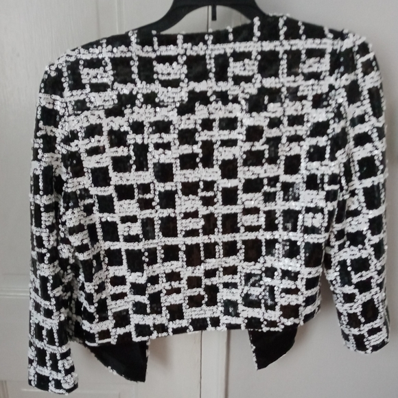 New black & white sequin plaid lightweight jacket - Picture 2 of 9